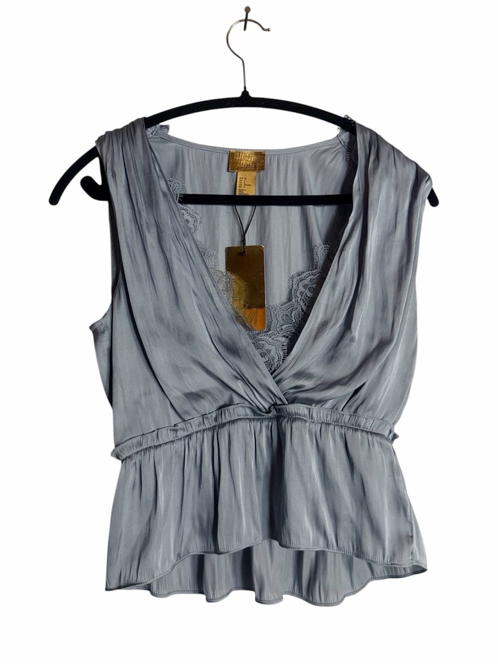 H&M Pale Blue Draped V-Neck Peplum Camisole, 6